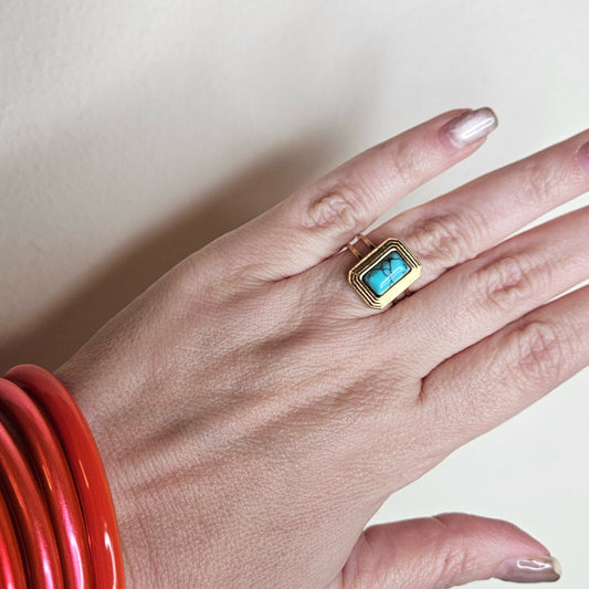 💍 Anillo CRISTEL– Acero Inoxidable Dorado con Piedra Turquesa