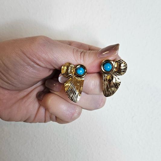 Aretes CELIA – Dorado con piedra turquesa