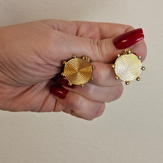 PANCHIS – Aretes redondos dorados en espiral de acero inoxidable