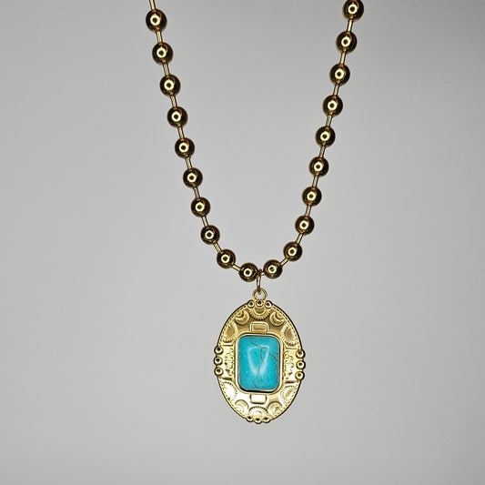 Mely Blue Gold Stainless Steel Beaded Necklace (Collar)