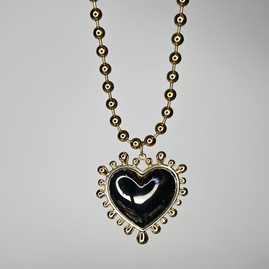 Martita Black Gold Stainless Steel Heart Necklace (Collar)