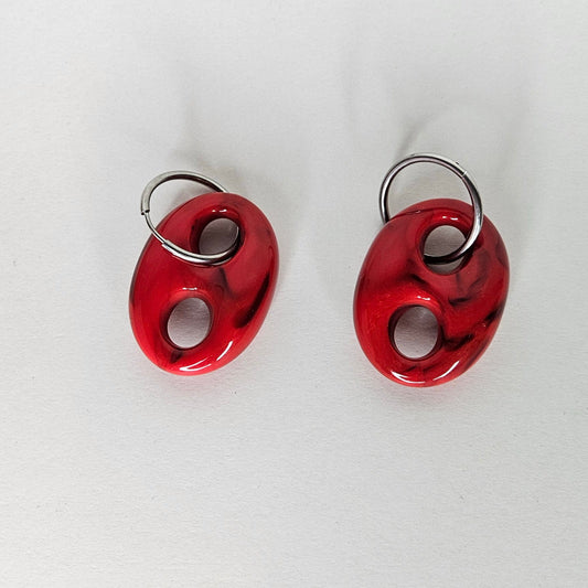 Susy Red Silver Stainless Steel Earrings (Aretes)