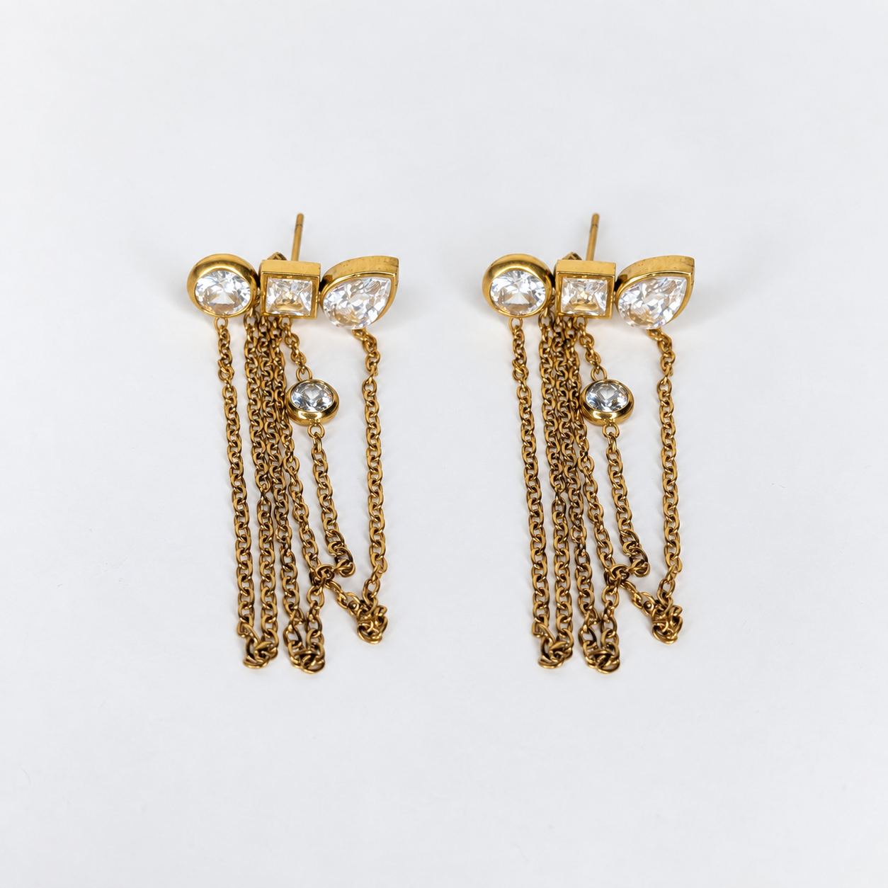 Ruth Gold Stainless Steel Chain Drop Earrings (Aretes)