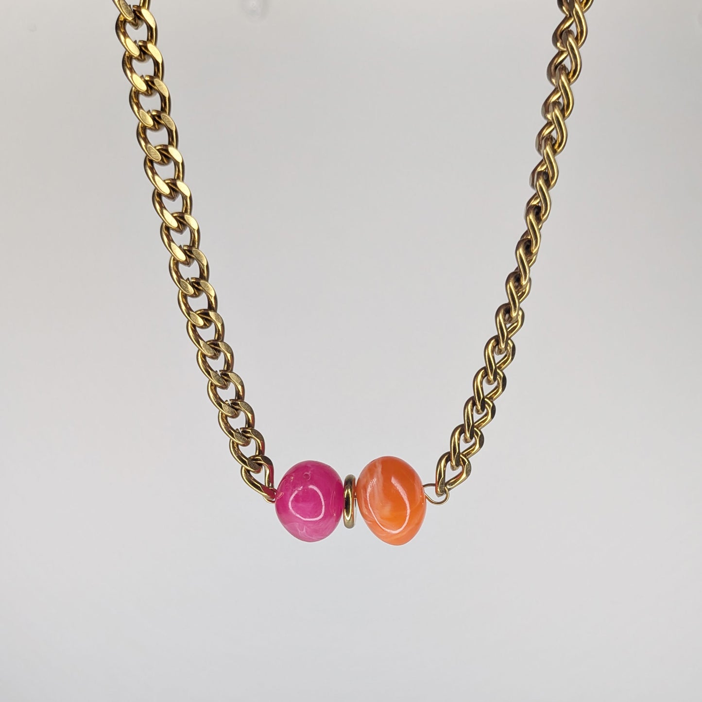 Felipa Orange Pink Stainless Steel & Acrylic Necklace (Collar)