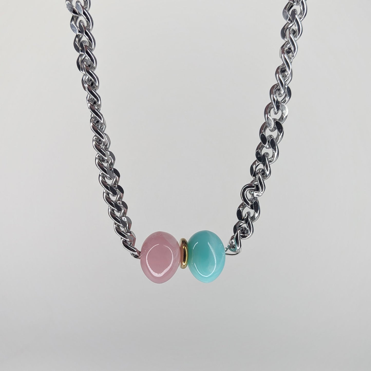 Felipa Silver Mint & Pink Stainless Steel & Acrylic Necklace (Collar)