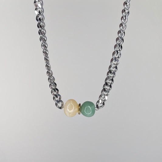 Felipa Silver Green & Soft Yellow Stainless Steel & Acrylic Necklace (Collar)