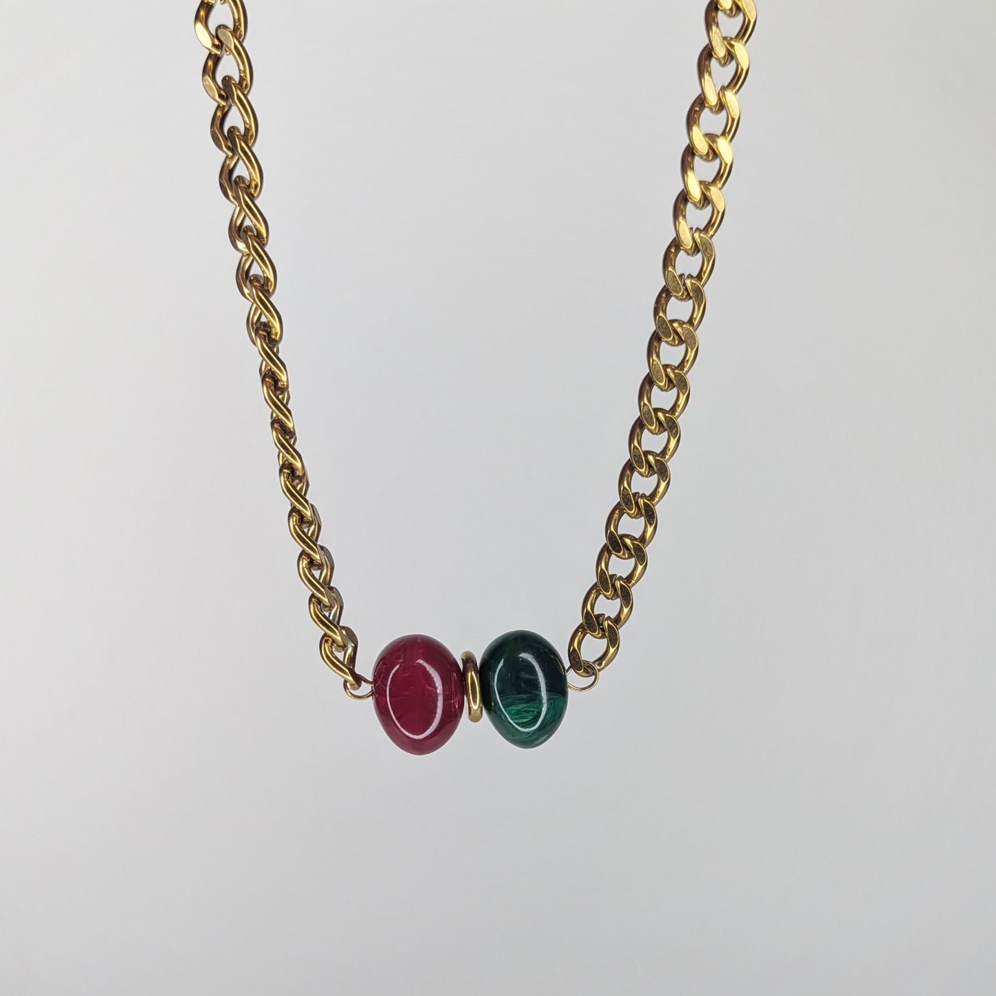 Felipa Red Green Stainless Steel & Acrylic Necklace (Collar)