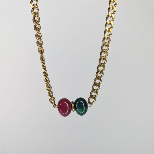 Felipa Red Green Stainless Steel & Acrylic Necklace (Collar)