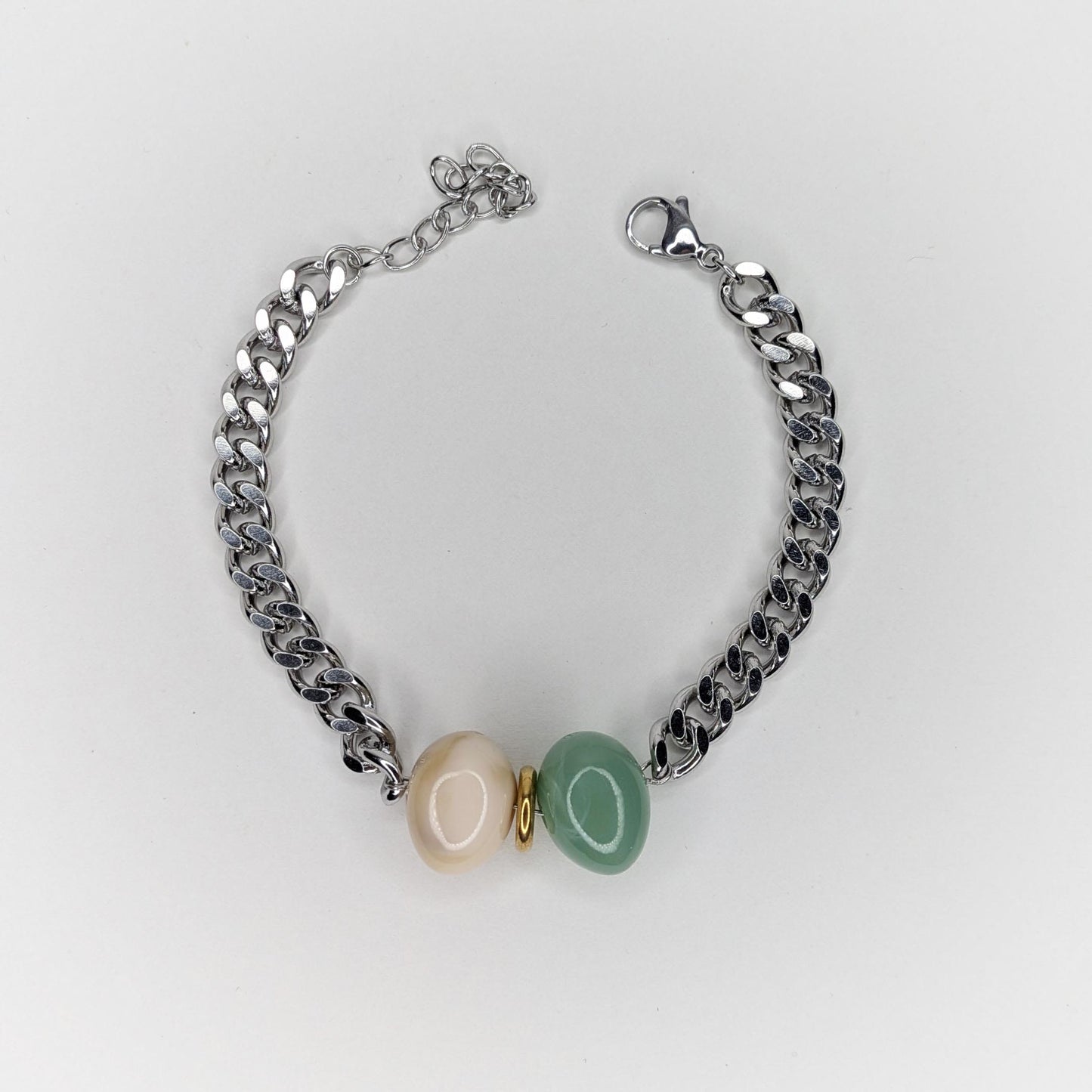 Felipa Silver Green & Soft Yellow Stainless Steel & Acrylic Bracelet (Pulsera)