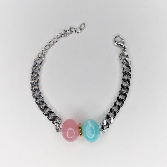 Felipa Silver Mint & Pink Stainless Steel & Acrylic Bracelet ( pulsera)