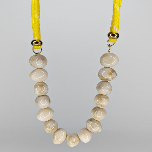 Aranza Yellow and Beige Acrylic, Cord, and Stainless Steel Necklace (Collar)