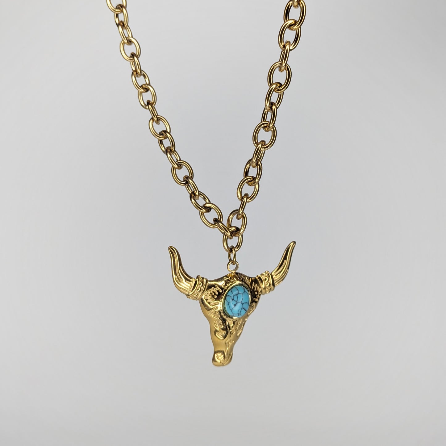Consuelo Gold Stainless Steel Bull Skull Necklace (Collar)