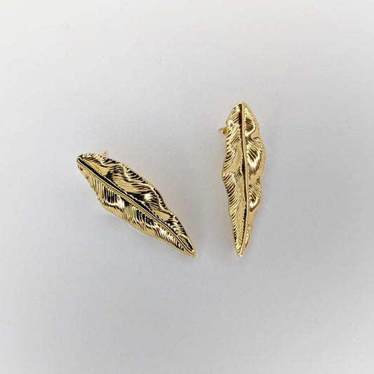 Yatziri Gold Stainless Steel Feather Earrings (Aretes)