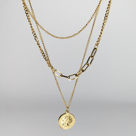Isabela Stainless Steel Layered Coin Necklace (Collar)