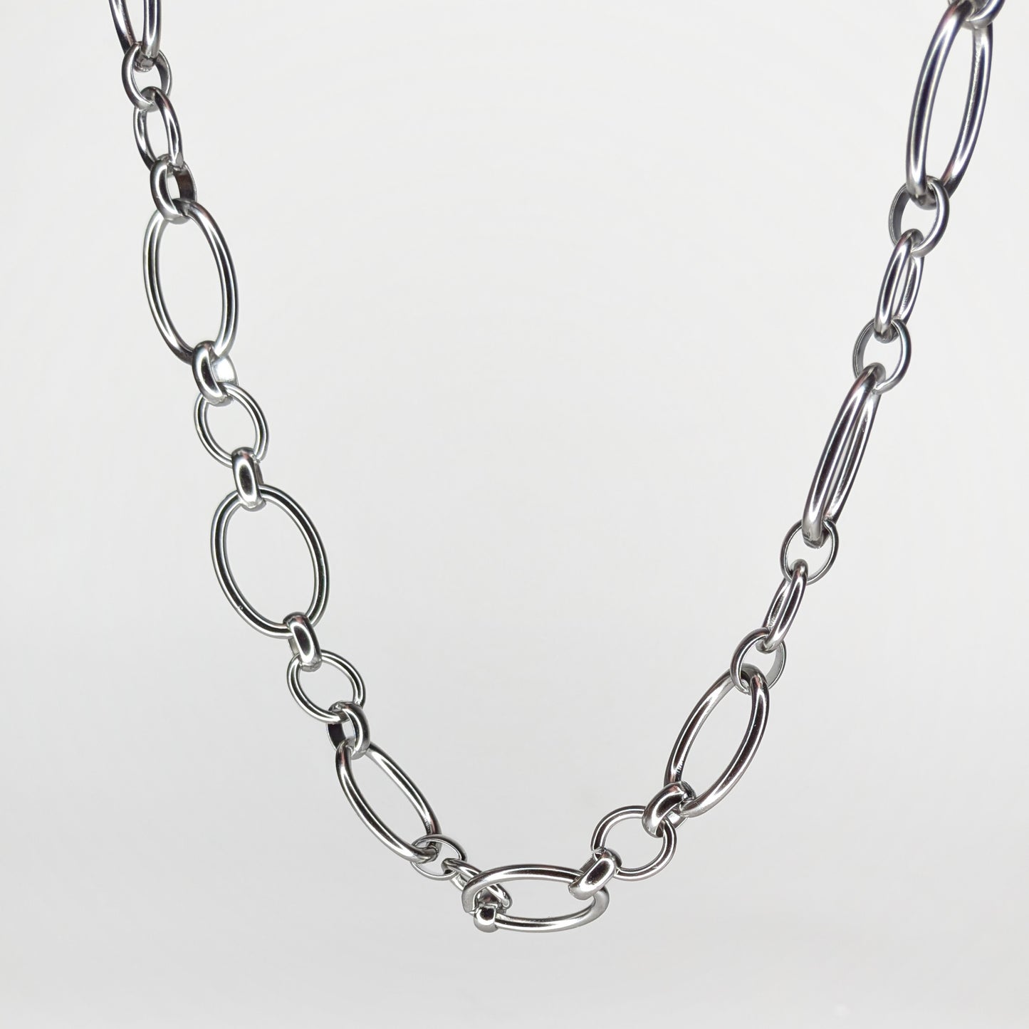 Andy Silver Link Chain Stainless Steel Necklace (Collar