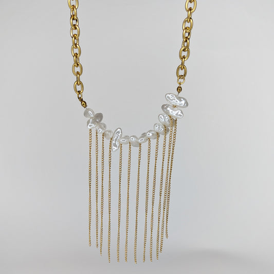 María Gold Stainless Steel Pearl Fringe Necklace (Collar)