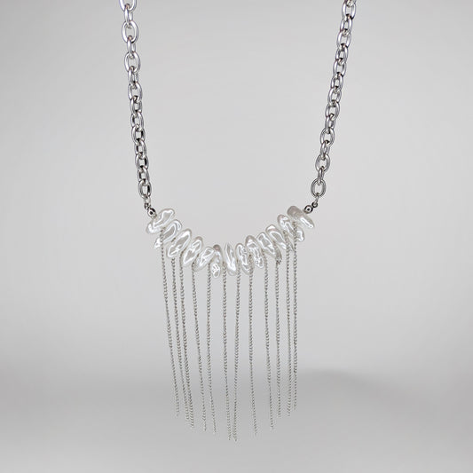 María Silver Stainless Steel Pearl Fringe Necklace (Collar)