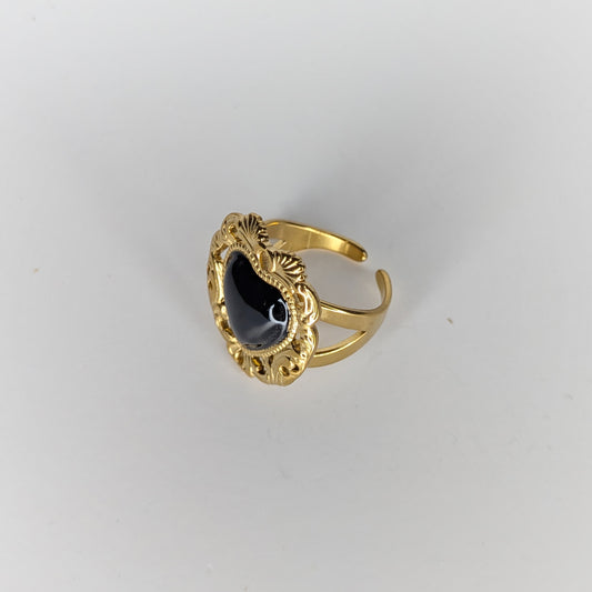 Martiz Black & Gold Stainless Steel Adjustable Ring (Anillo)