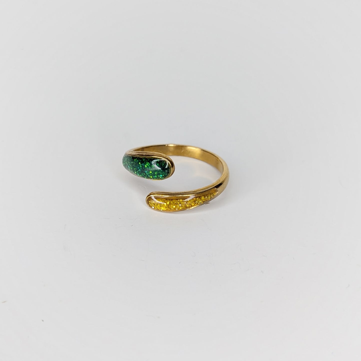 Rubicita Green & Gold Glitter Stainless Steel Adjustable Ring (Anillo)