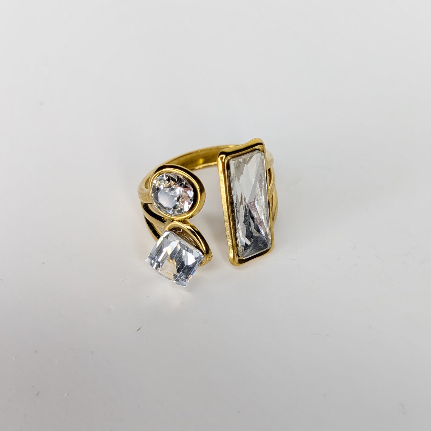 Elvita Crystal Stainless Steel Adjustable Statement Ring (Anillo)