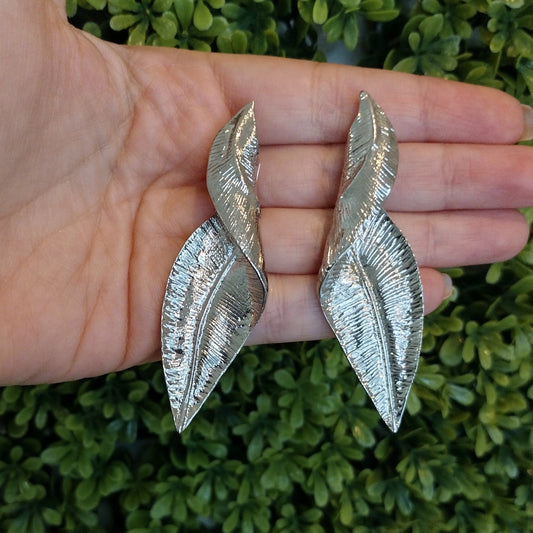 Aretes De Hoja Larga Plateada