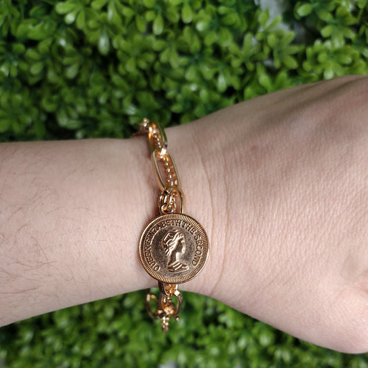 Pulsera Dorada De Moneda