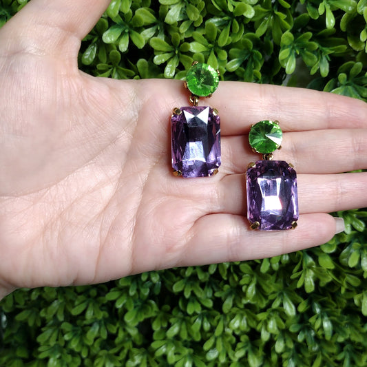 Aretes De Cristal Morados Con Verde