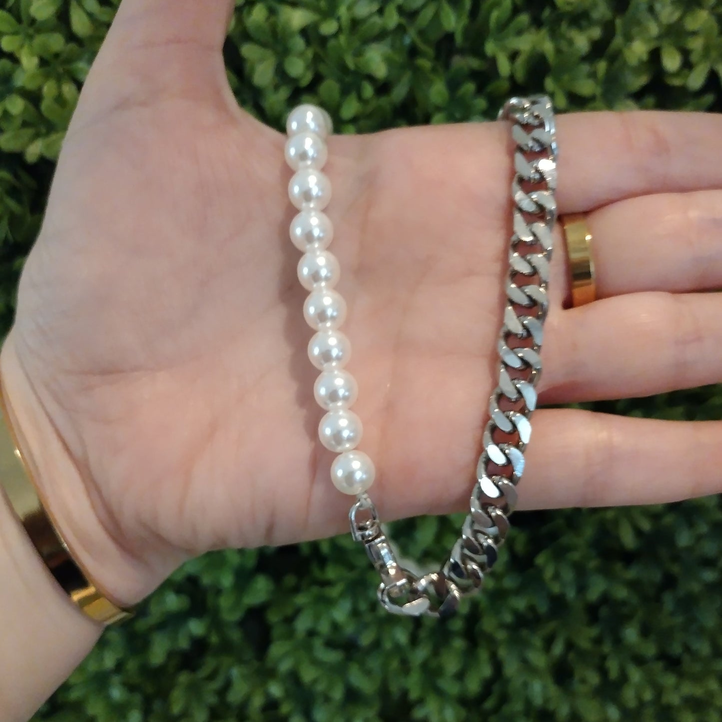 Collar De Perlas Con Plateado