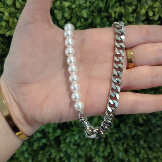 Collar De Perlas Con Plateado