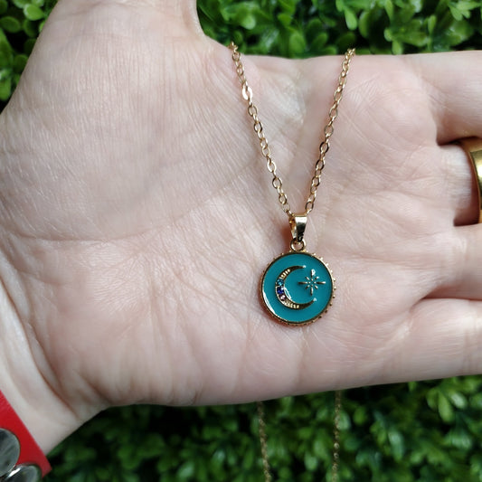 Collar Luna Esmaltada Turquesa