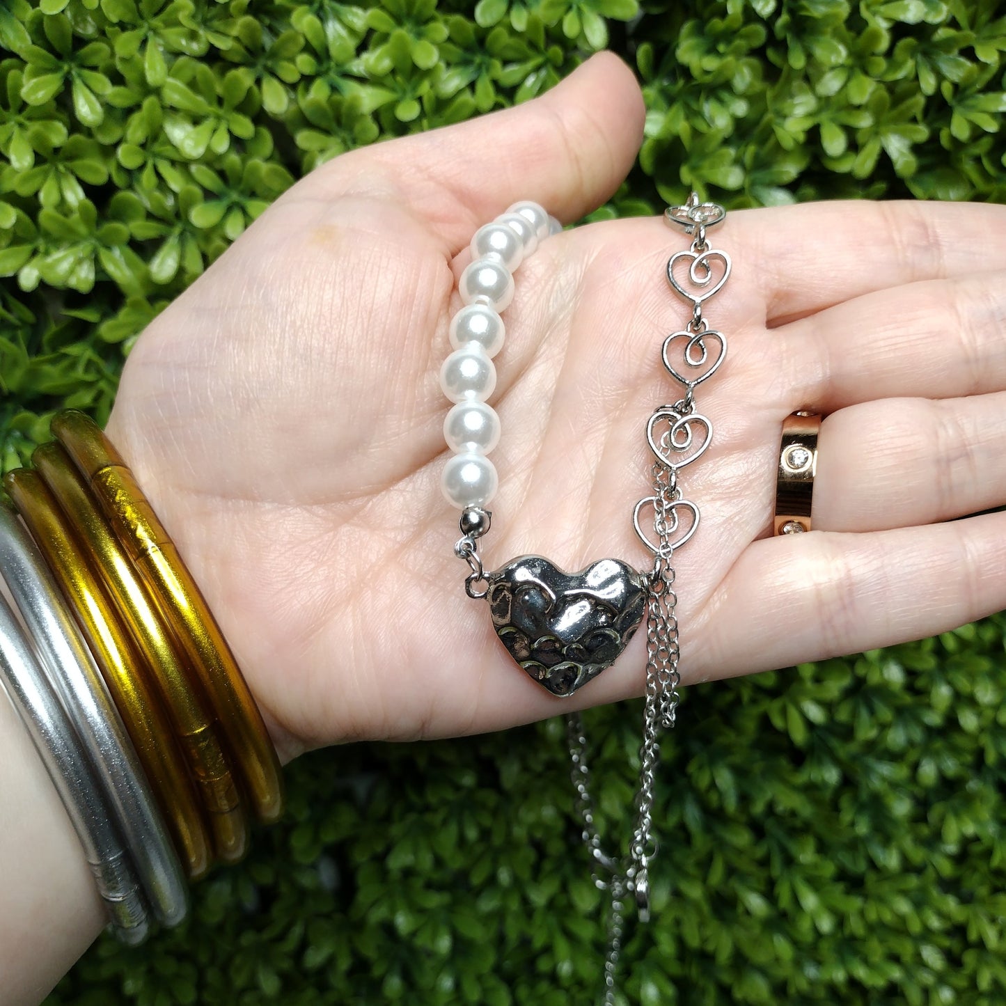 Collar De Perlas Y Corazon