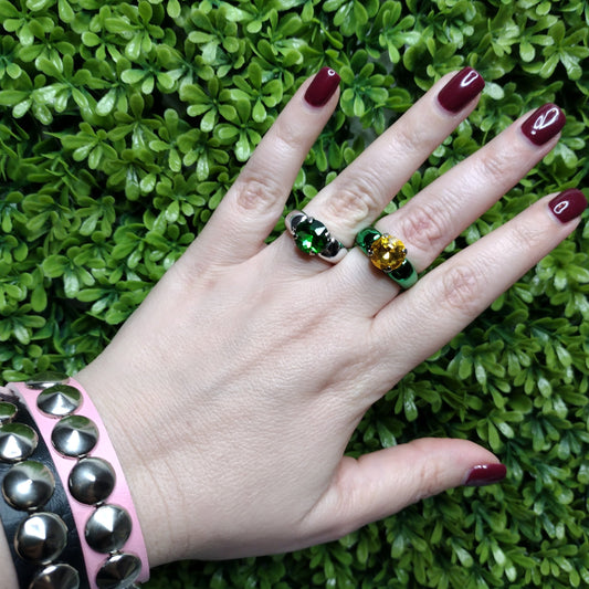 Anillo Verde y Plateado