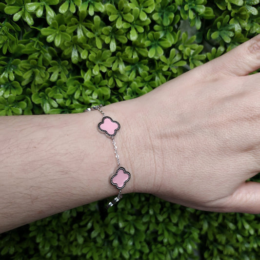 Pulsera KATE Plateada Con Rosa