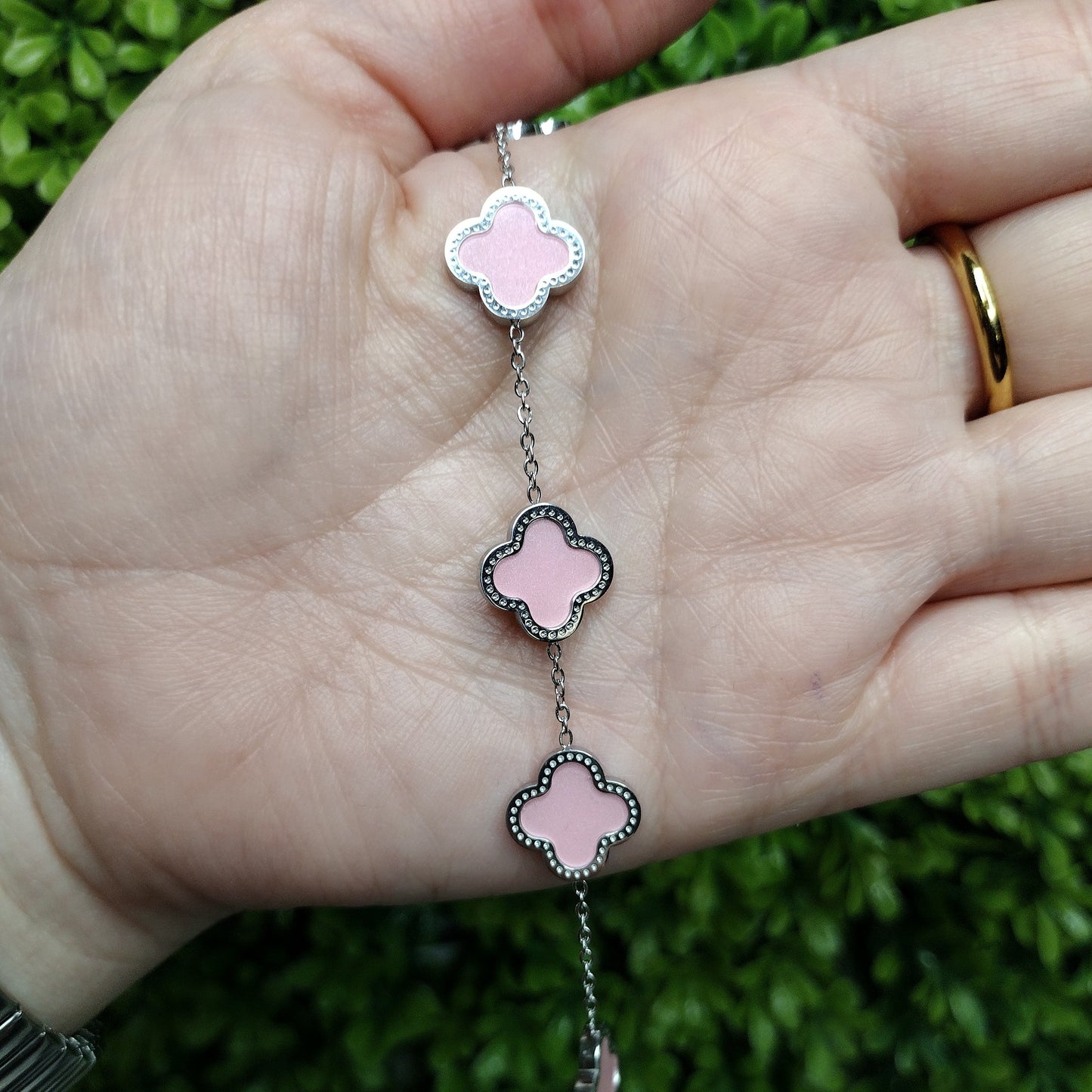 Pulsera KATE Plateada Con Rosa