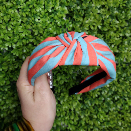 Diadema De Rayas Naranja Y Turquesa