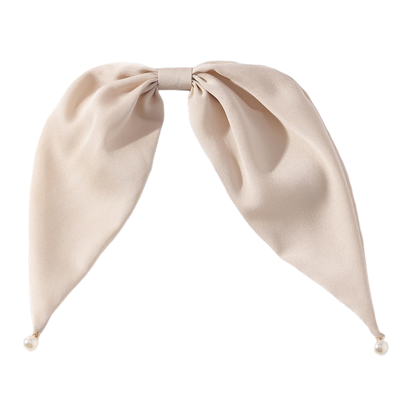 Broche Para el Cabello Con Moño Beige y Perlas