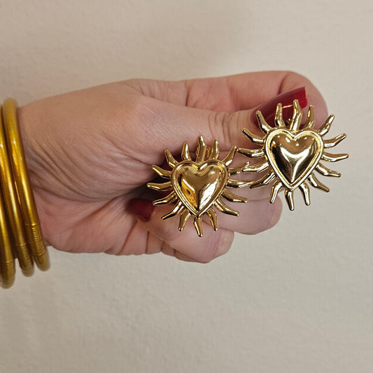 RO – Aretes corazón sol de acero inoxidable / RO – Stainless steel sun heart earrings