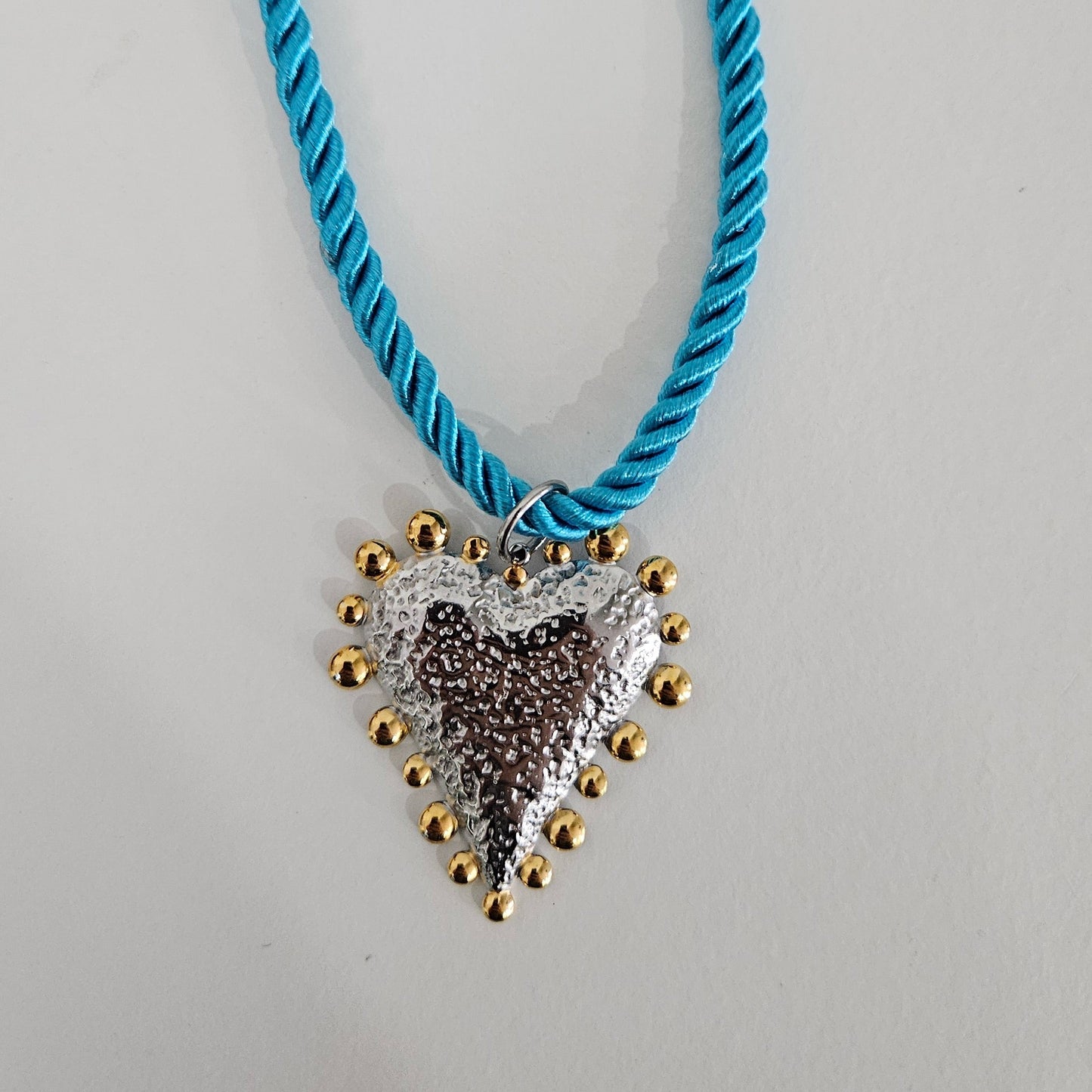 Mirsa Blue Cord Necklace – Stainless Steel Heart Pendant