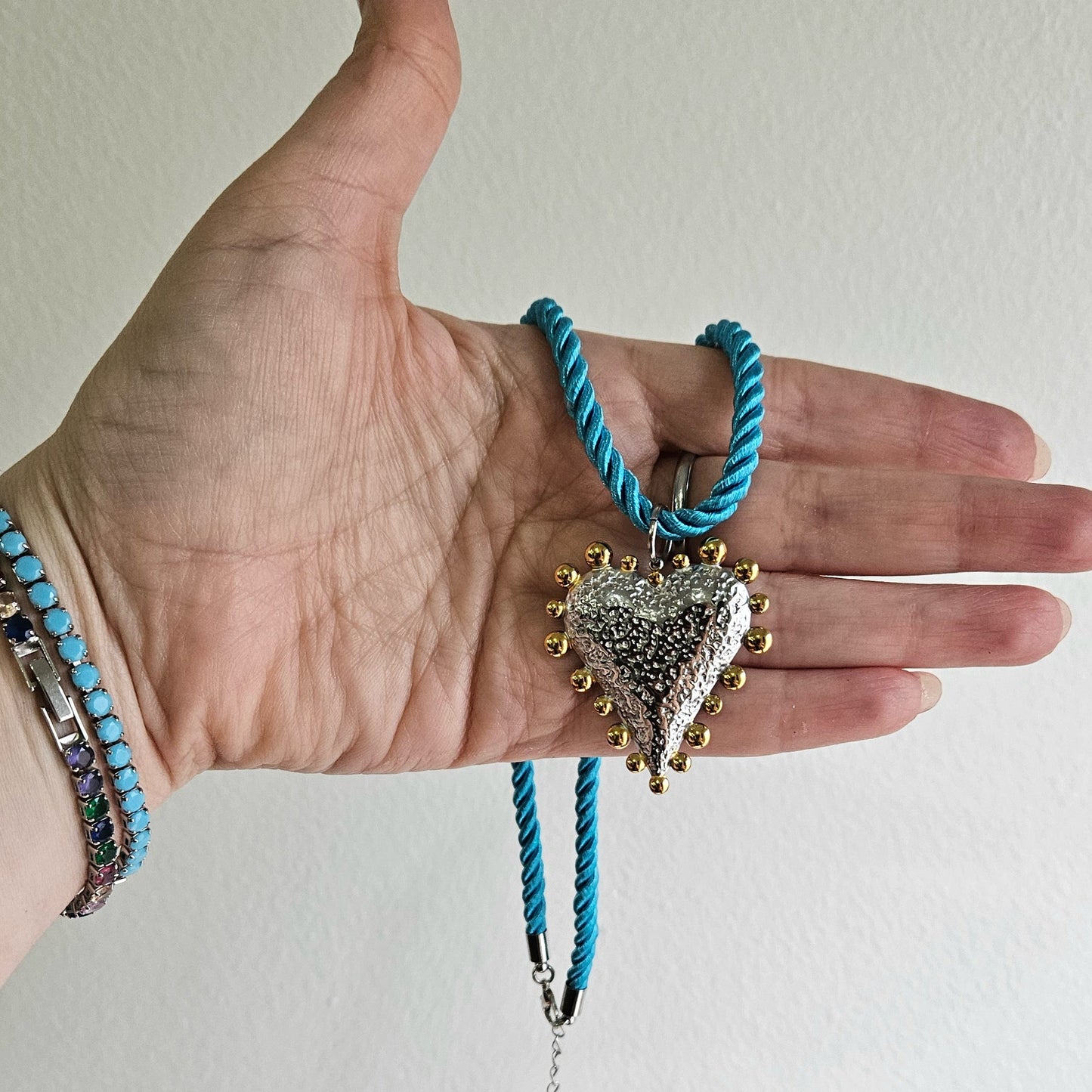 Mirsa Blue Cord Necklace – Stainless Steel Heart Pendant