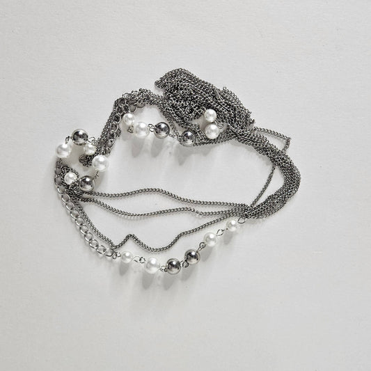 Sandra Silver Stainless Steel Pearl Long Necklace (Collar)