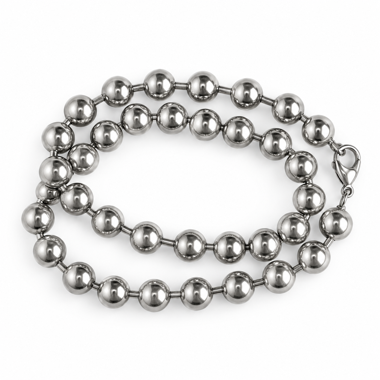 Santa Lucia Silver Stainless Steel Ball Chain Necklace (Collar)
