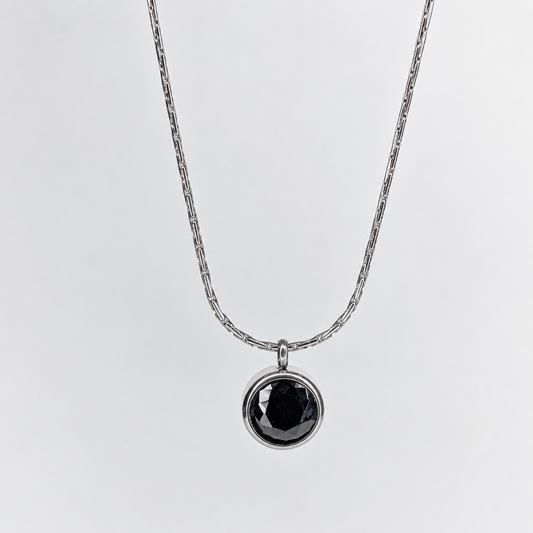 Alita Silver Stainless Steel Black Stone Necklace (Collar)