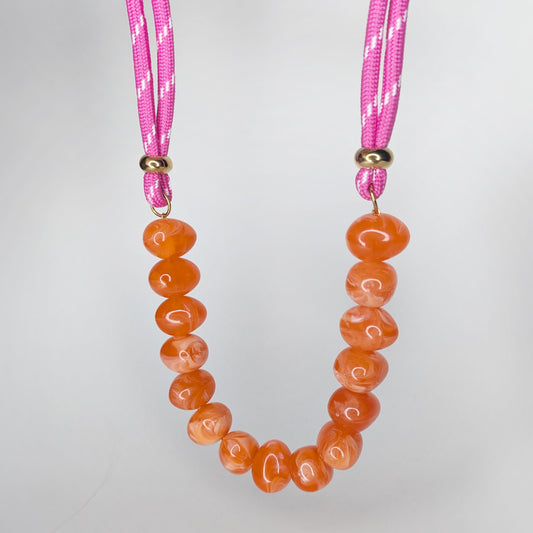 Aranza Orange Pink Acrylic Cord Necklace (Collar)