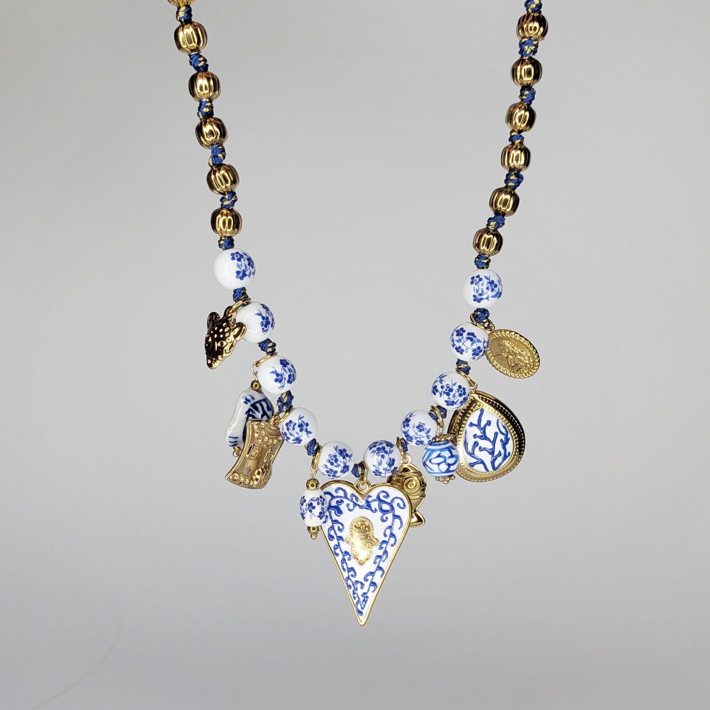 Lore Blue & White Stainless Steel Charm Necklace