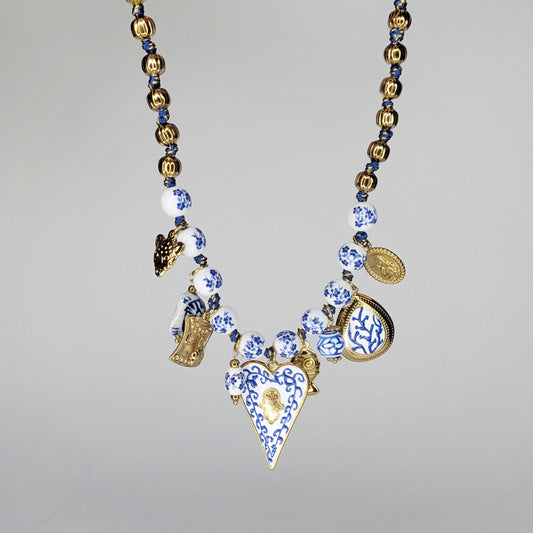 Lore Blue & White Stainless Steel Charm Necklace
