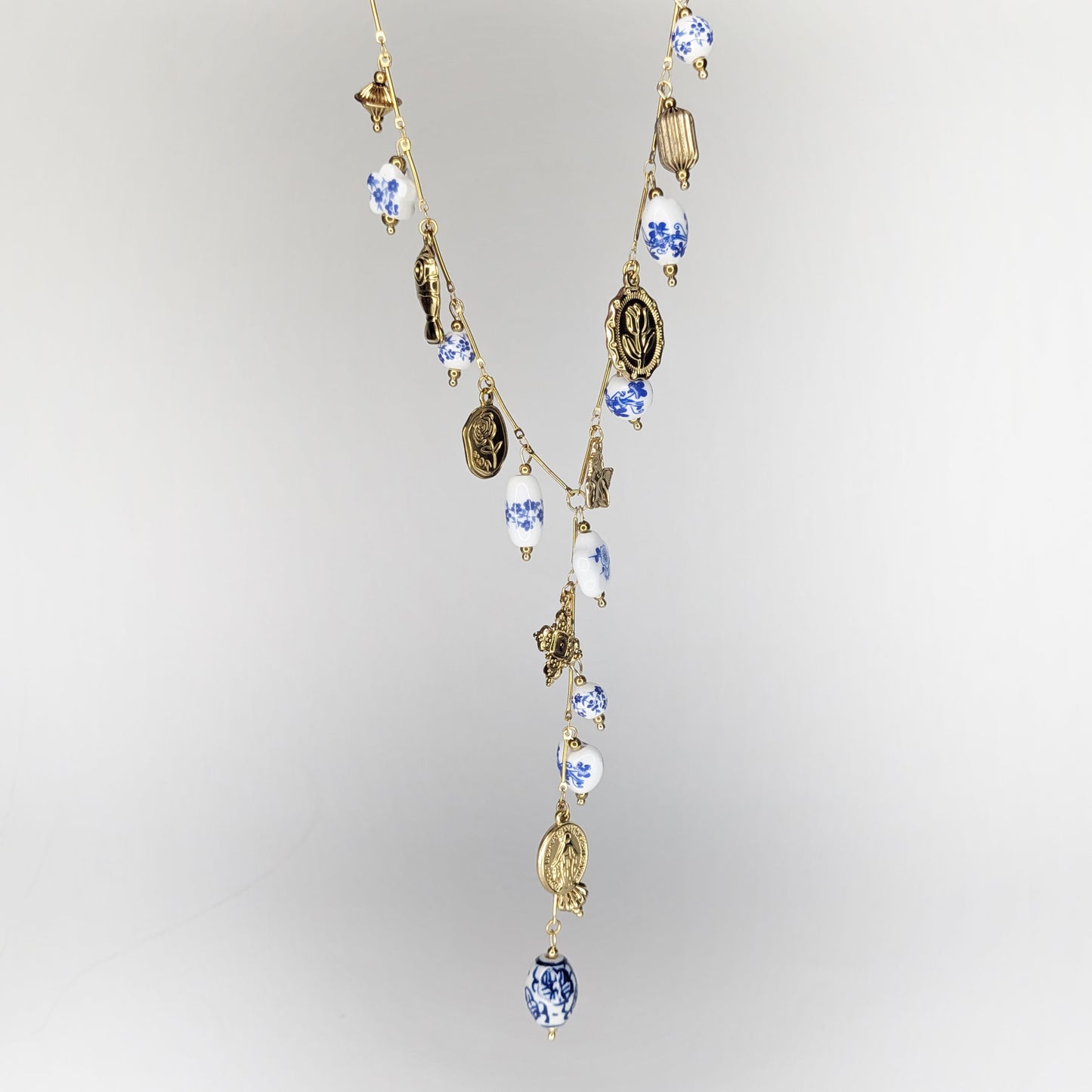 Carmina Blue & White Stainless Steel Charm Necklace