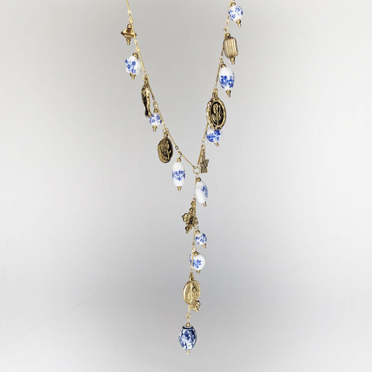 Carmina Blue & White Stainless Steel Charm Necklace