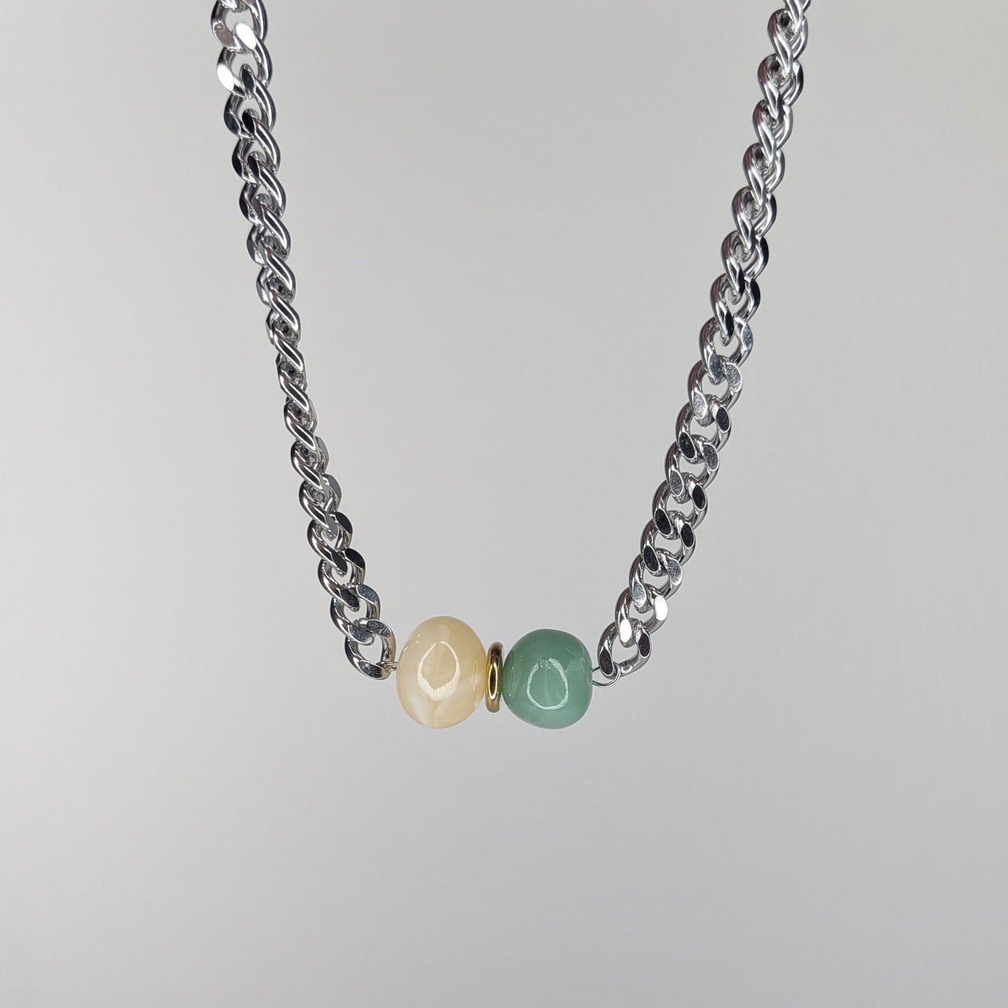 Felipa Silver Green & Soft Yellow Stainless Steel & Acrylic Necklace (Collar)