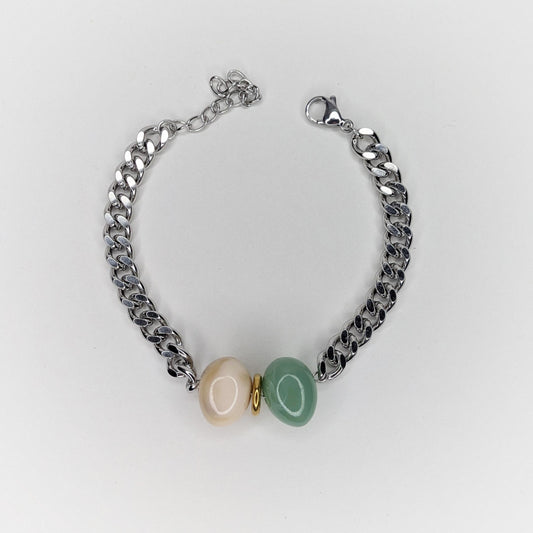 Felipa Silver Green & Soft Yellow Stainless Steel & Acrylic Bracelet (Pulsera)