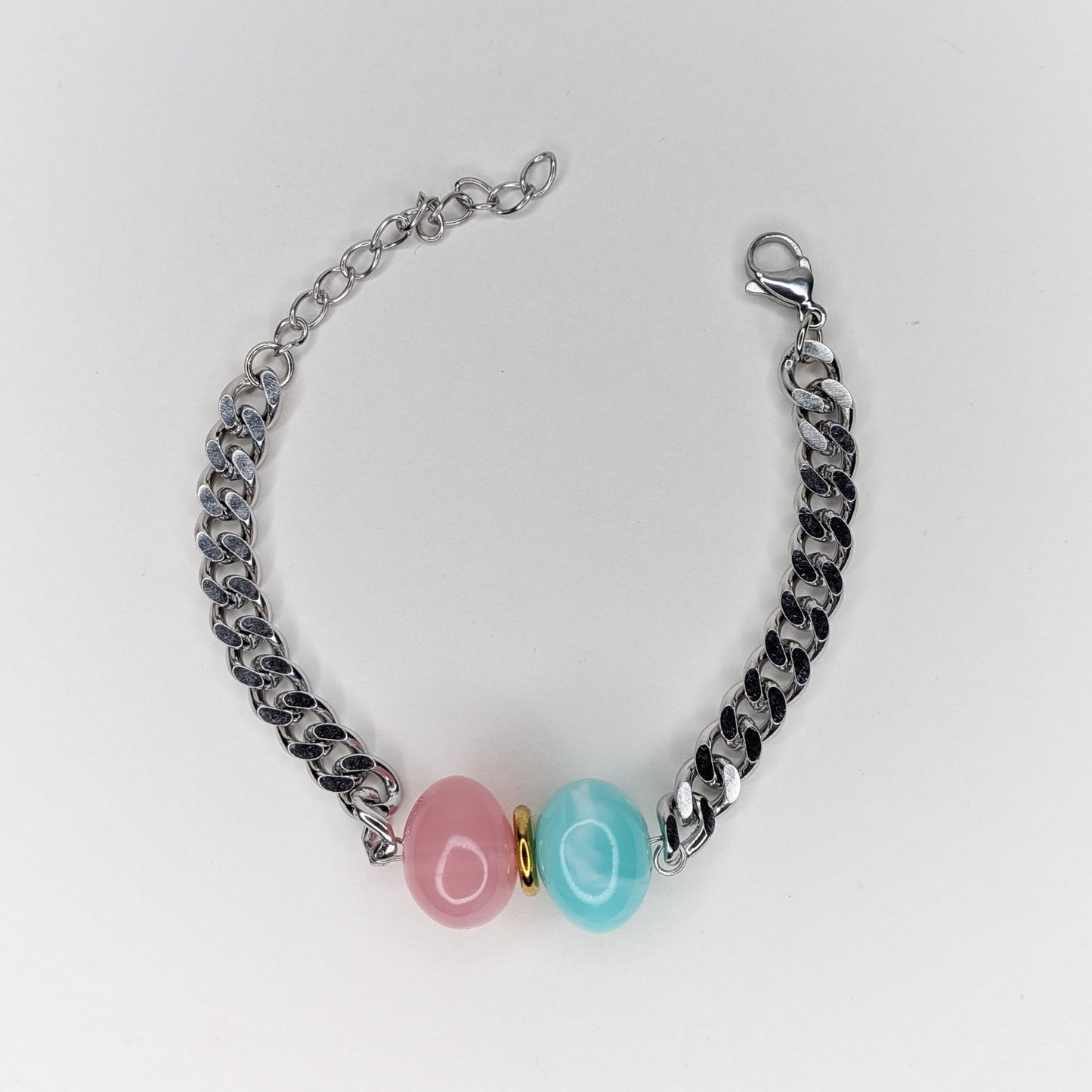 Felipa Silver Mint & Pink Stainless Steel & Acrylic Bracelet ( pulsera)